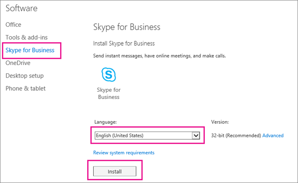 At the first page of the Skype Setup wizard, choose your language.