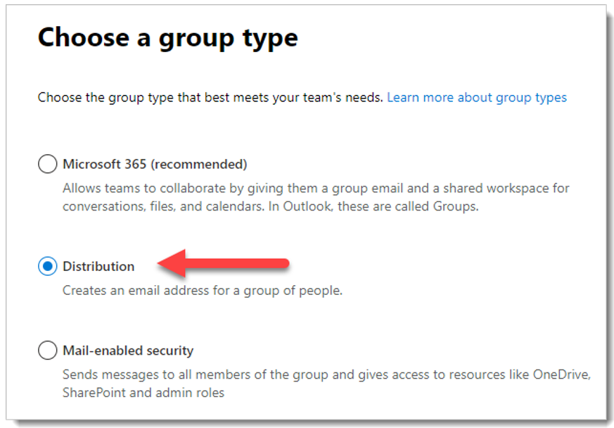 Choose a distribution group type here.