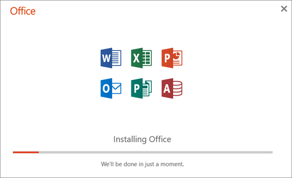 Shows the progress dialog box that appears when Office is installing