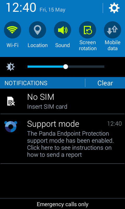 Support mode message in the Android device