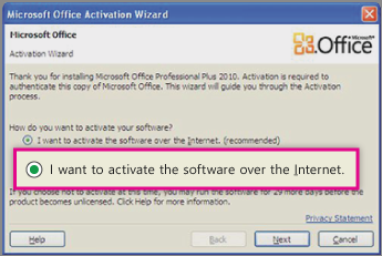Activate the software over the Internet
