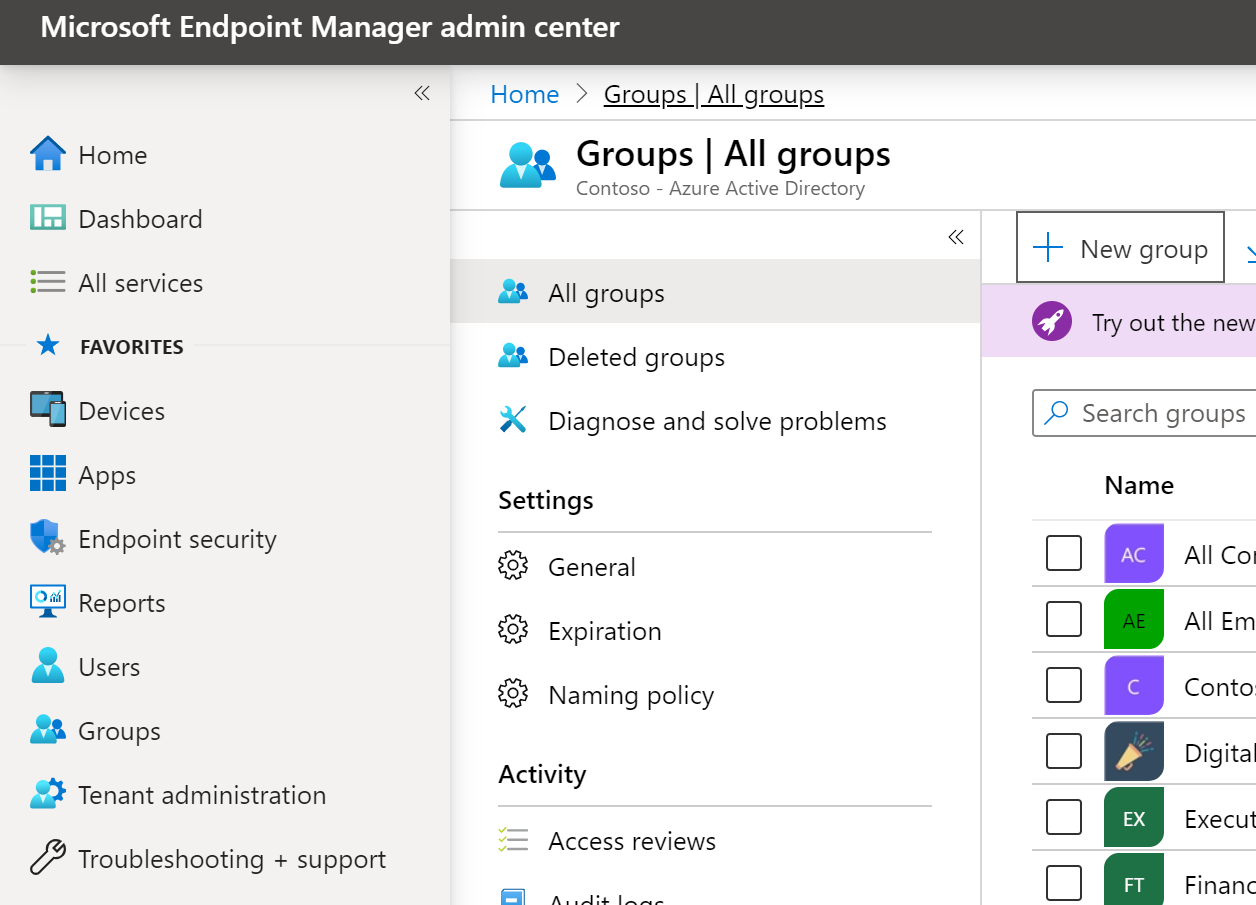 Image of Microsoft Endpoint Manager portal1.