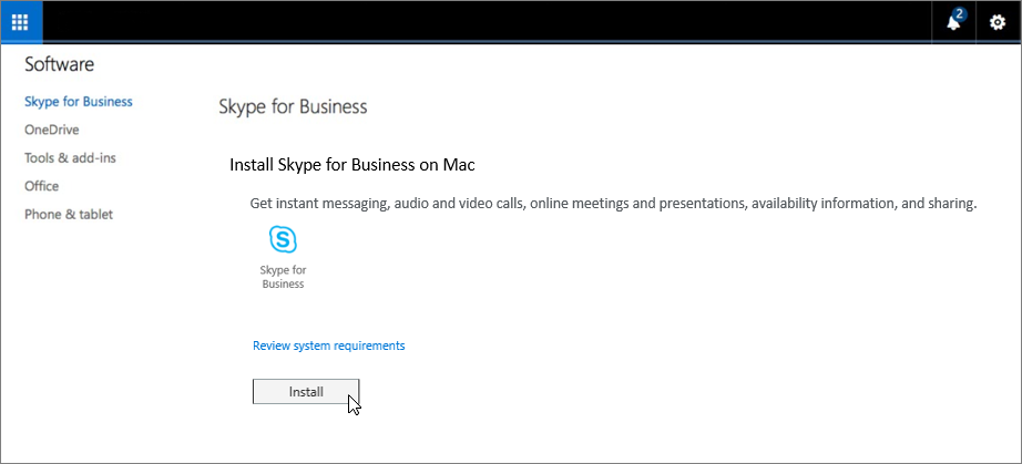 Install Skype for Business on Mac page