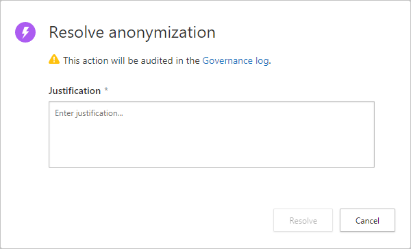 Anonymize resolve pop-up.