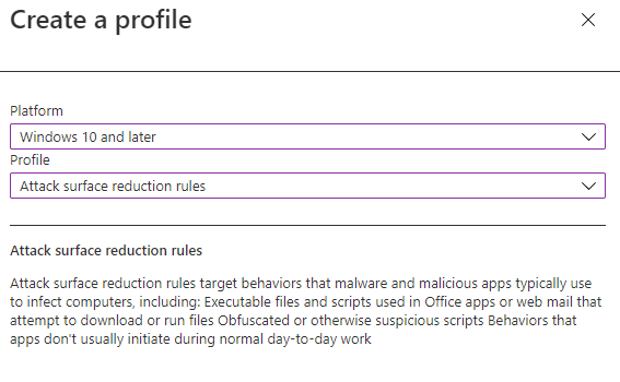 Configure ASR rules profile
