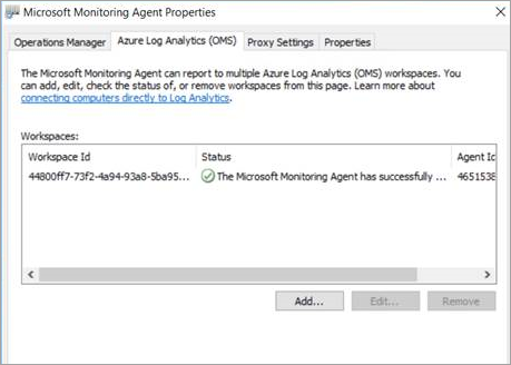 Image of Microsoft Monitoring Agent Properties.