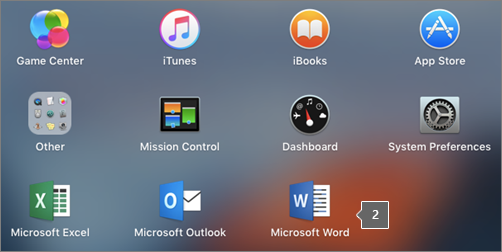 Shows the Microsoft Word icon in a partial view of the Launchpad