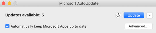Microsoft AutoUpdate window when updates are available.