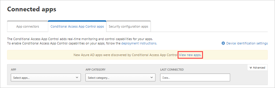 Conditional access app control view new apps.