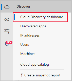 cloud discovery dashboard menu.