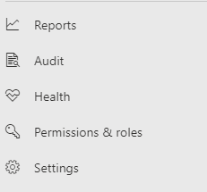 The quick launch menu for Microsoft 365 Defender permissions and reporting, on the left side of the Microsoft 365 Defender portal.