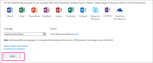 This is what you'll see if your version of Skype for Business is bundled with other Office applications.