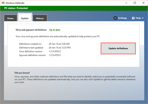 Update definitions in Microsoft Defender Antivirus