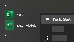 Screenshot showing how to pin an app to start menu
