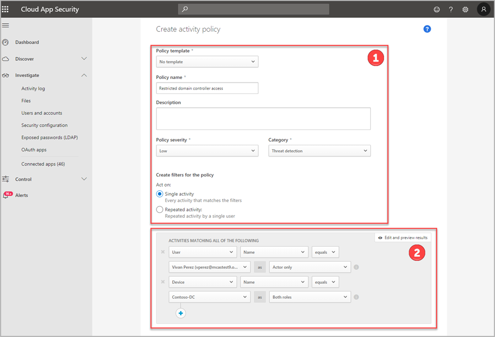 Create new activity policy -step 2.