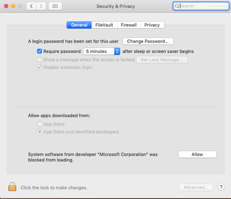Security and privacy window screenshot.