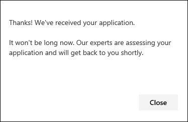 Image of Microsoft Threat Experts application confirmation.