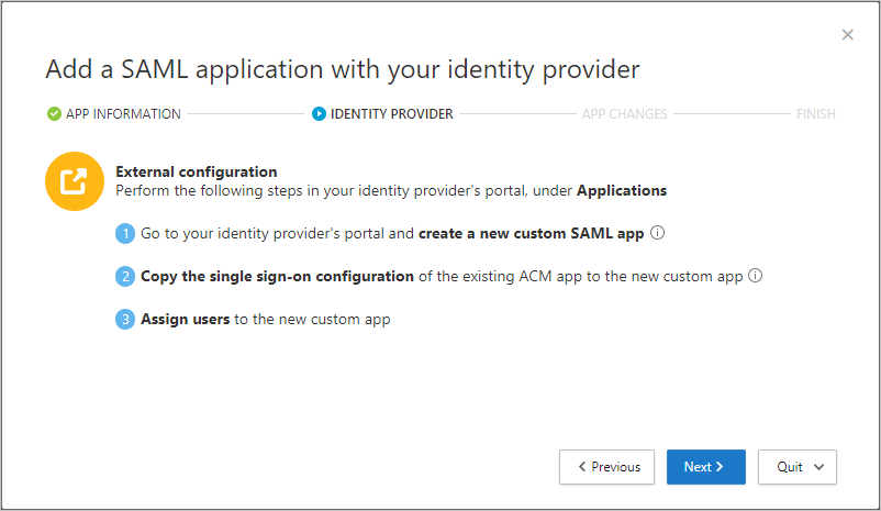 Screenshot showing gather identity provider information page.