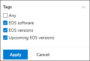 Screenshot tags that say EOS software, EOS versions, and Upcoming EOS versions.