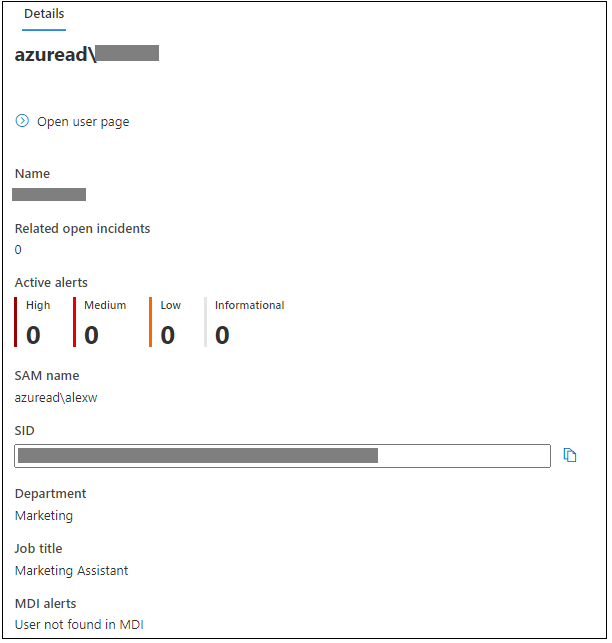 A snippet of the details pane when a user is selected.