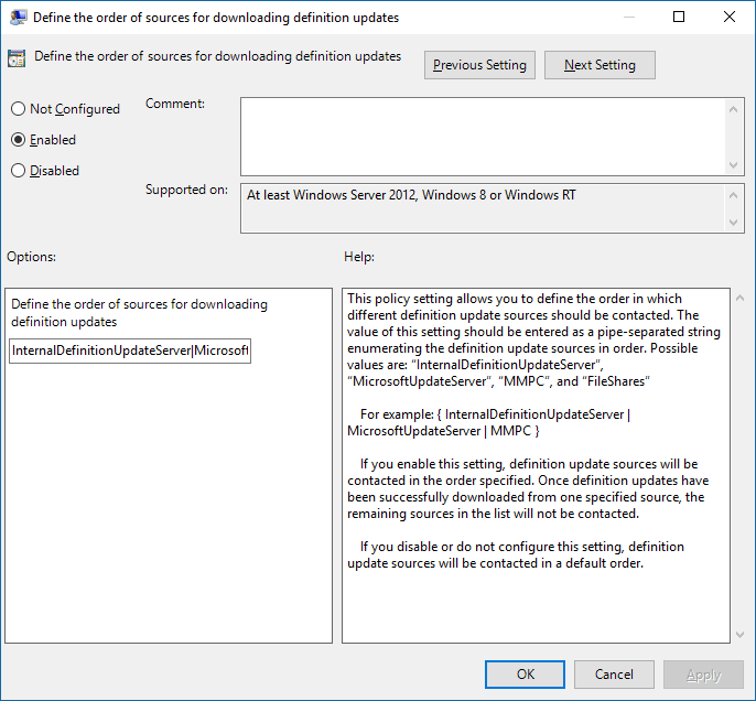 group policy setting listing the order of sources.